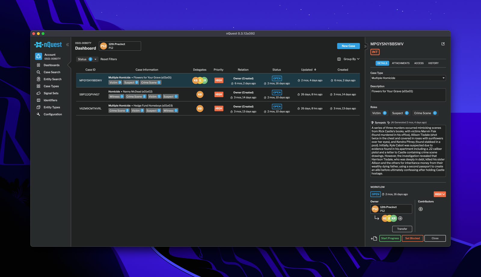 A case dashboard view