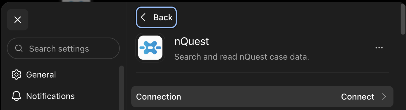 The Connect option on the plugin's management screen