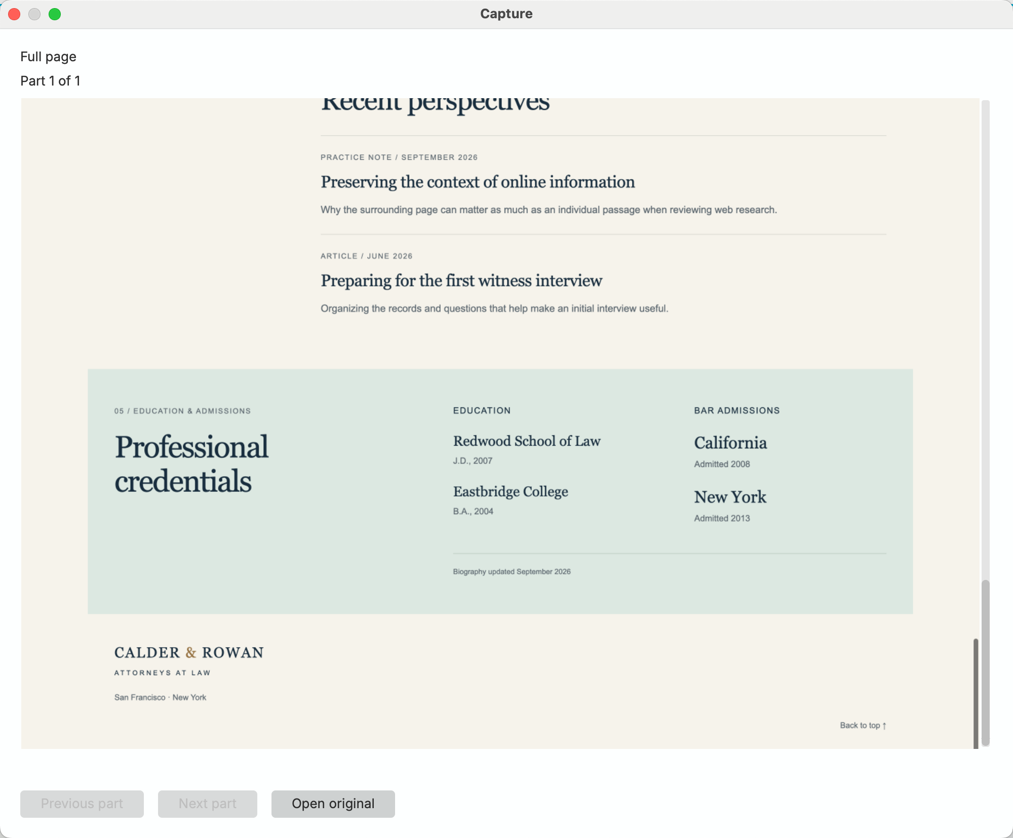 Full-page original showing education and admissions below the first screen