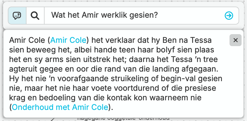 Leah vra: “Wat het Amir werklik gesien?” nQuest beskryf kontak en armuitstrekking voor Tessa se tree agtertoe, langs die gapings in Amir se sig.