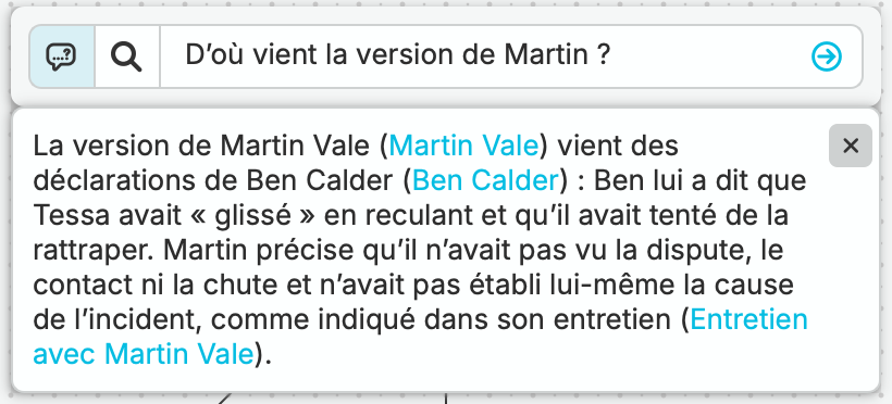 nQuest remonte du récit de Martin évoquant une glissade à celui de Ben et renvoie aux pièces du dossier qui l’étayent.