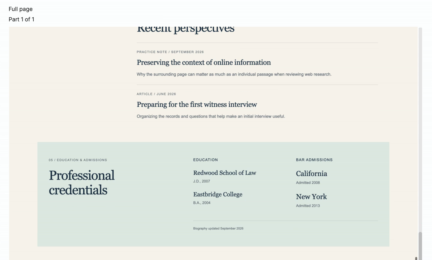 The full-page original in nQuest shows Evelyn Hart’s education and bar admissions near the bottom of the captured biography.